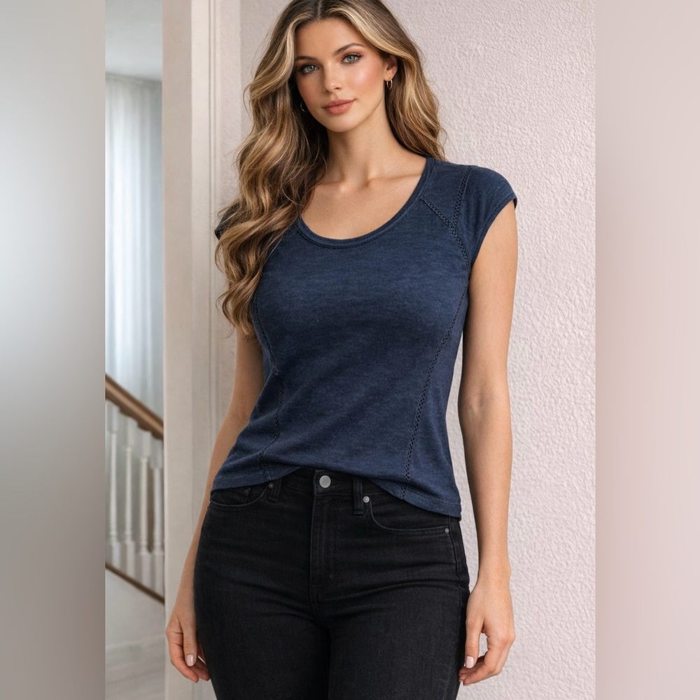 Rebecca Taylor Women’s Navy Blue Cap Sleeve Top SZ M